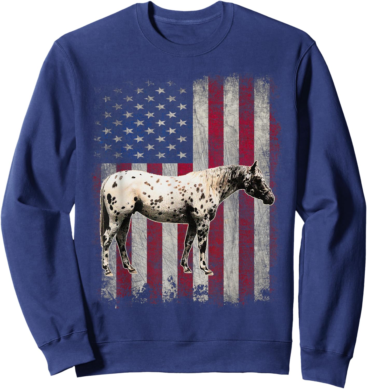 Appaloosa Horse Patriotic American Flag Vintage Horseback Women Kids Men Sweatshirt - Sweatshirt | Navy