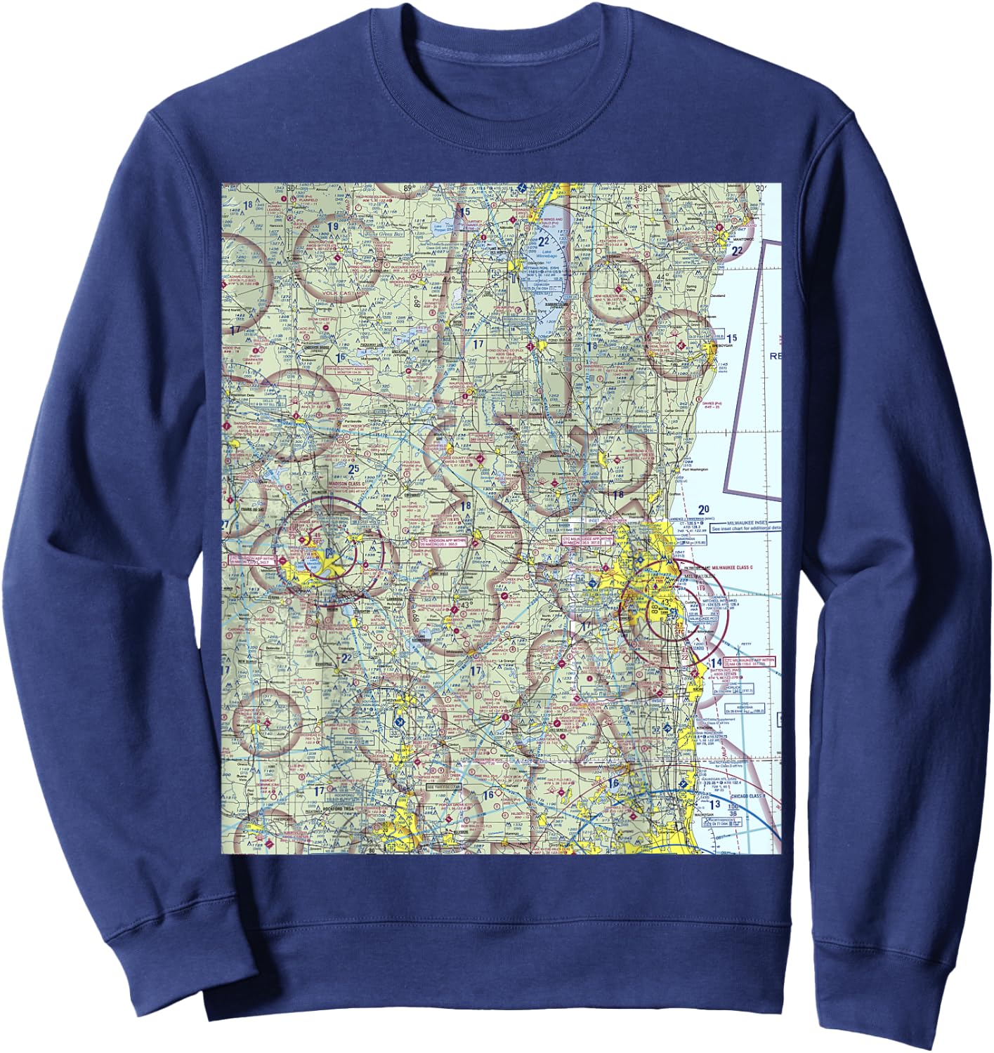 Aeronautical VFR Sectional Chart - Oshkosh Sweatshirt - Sweatshirt | Navy
