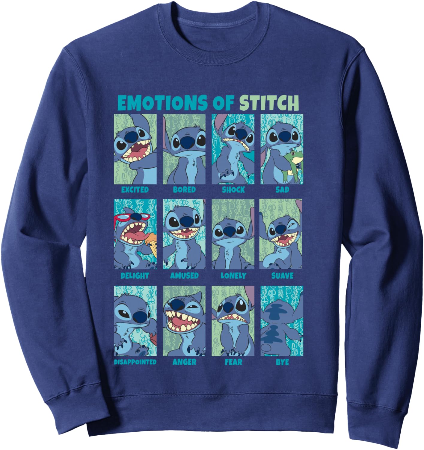 Disney Lilo & Stitch Emotions of Stitch Box Up Panels Sweatshirt - Sweatshirt | Navy
