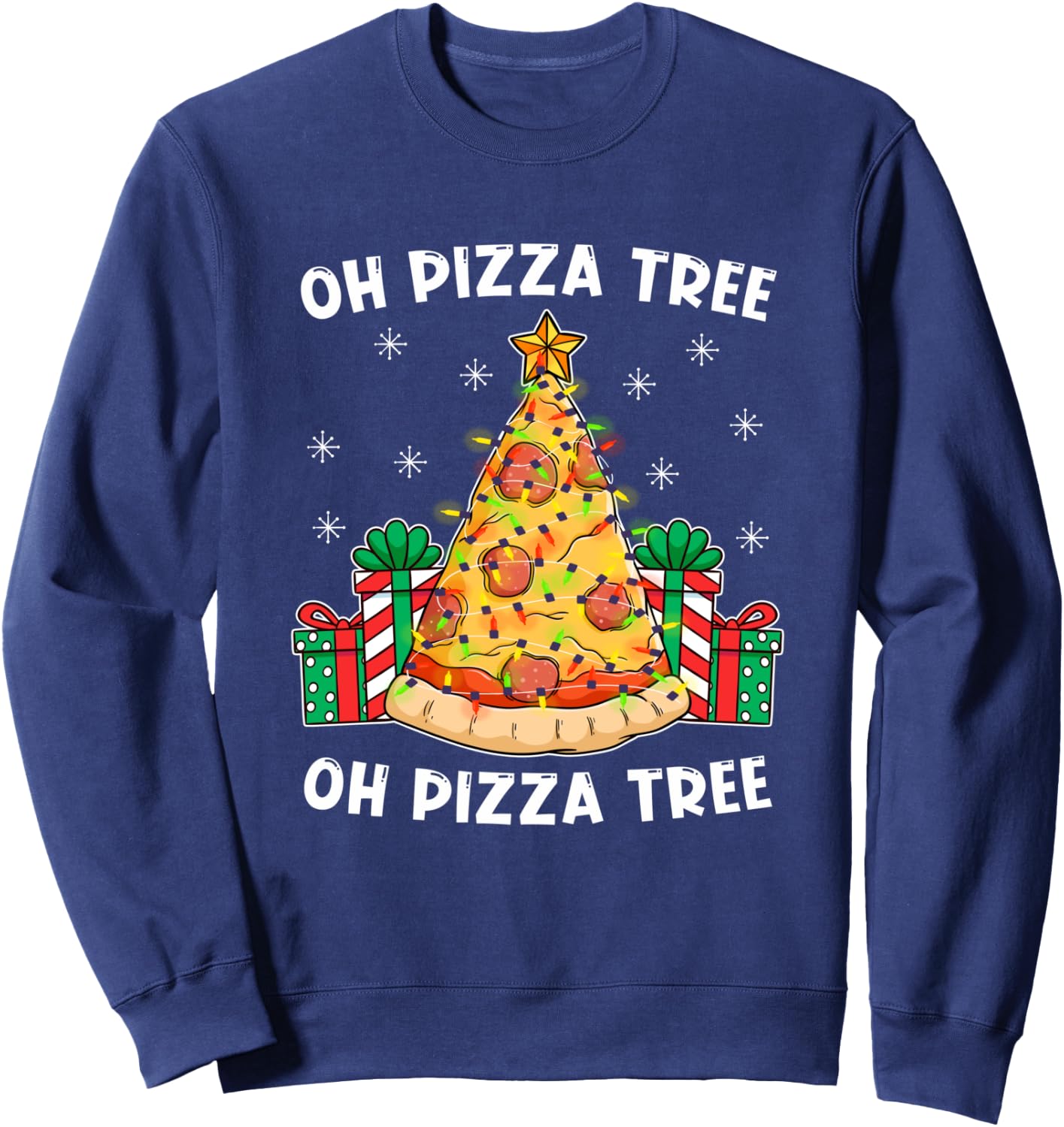 Oh Pizza Tree Xmas Food Present Christmas Pizza Tree Sweatshirt - Sweatshirt | Navy