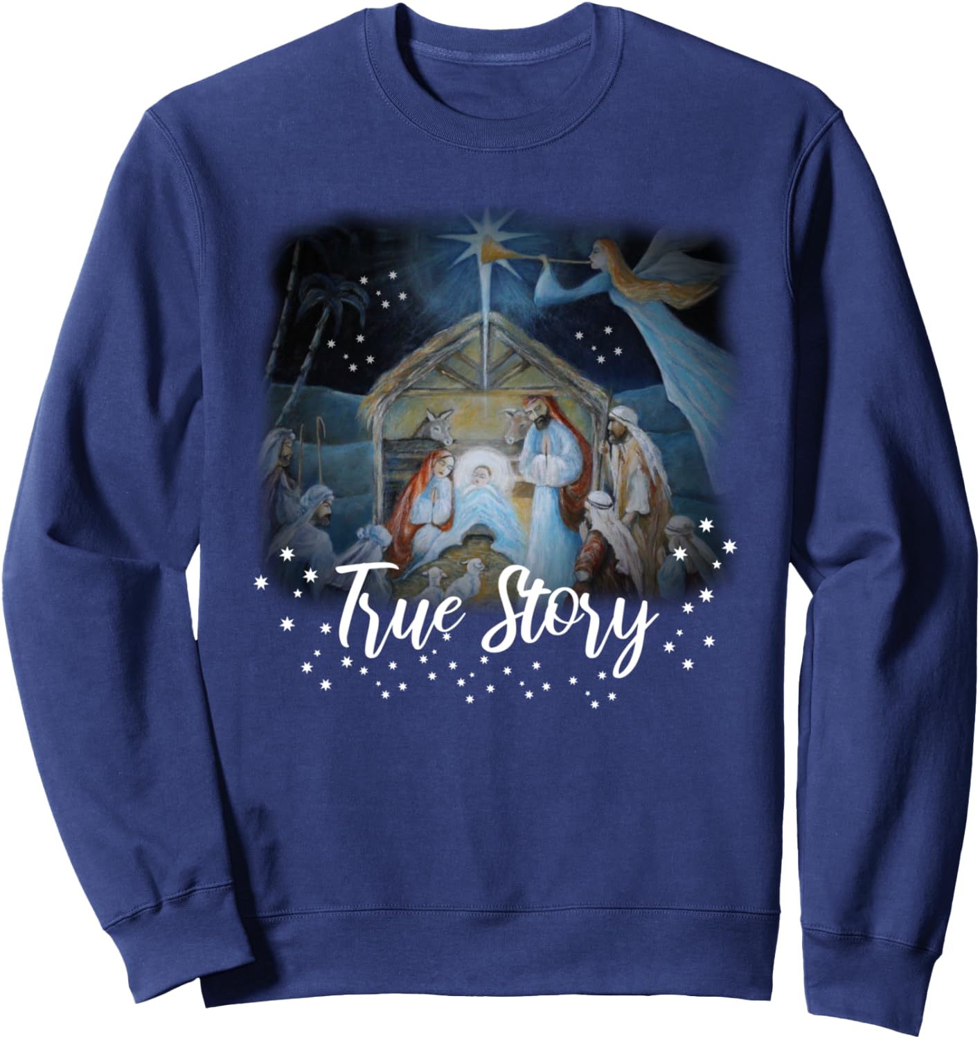 TRUE STORY Christian Christmas Jesus Manger Nativity Art Sweatshirt - Sweatshirt | Navy