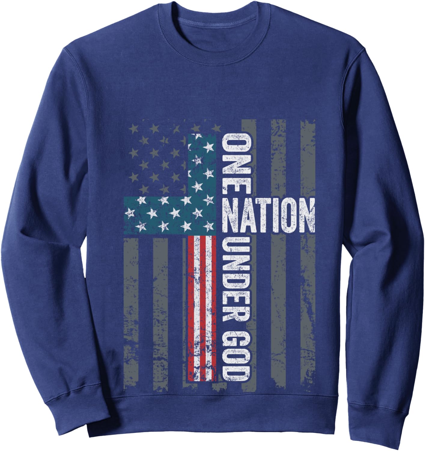 ONE NATION UNDER GOD - USA Cross Flag Christian - ON BACK Sweatshirt - Sweatshirt | Navy
