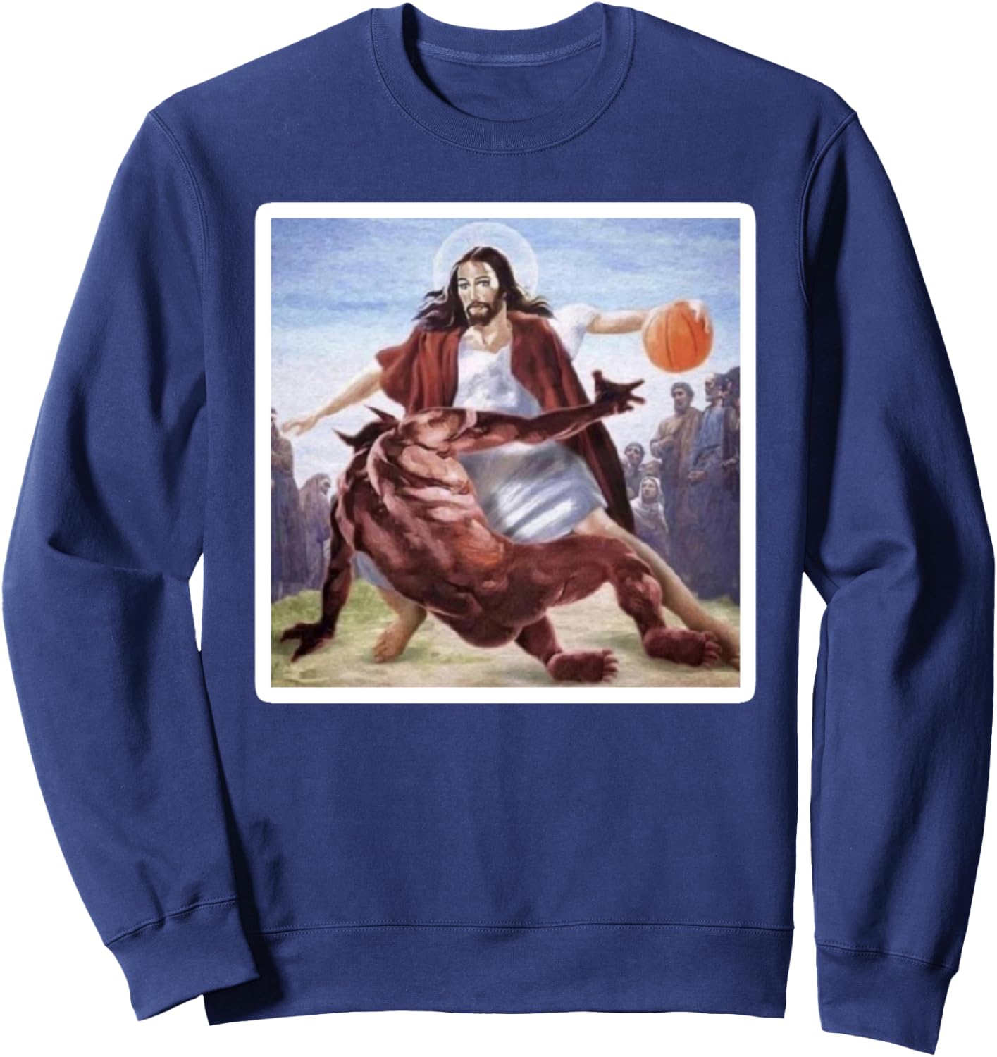 Jesus Crossing Up Satan Basketball Sweatshirt - Sweatshirt | Navy