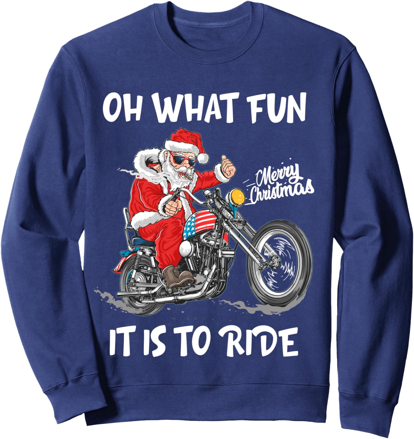 Biker Santa Motorcycle Fan Merry Christmas Xmas Holidays Sweatshirt - Sweatshirt | Navy