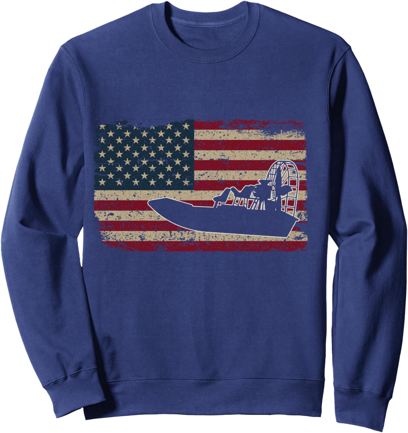 Airboat America Flag I Patriotic Airboat Captain Racing Gift Sweatshirt - Sweatshirt | Navy