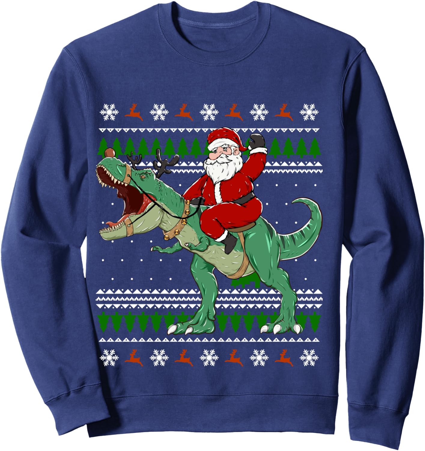 Santa Riding Dino | Funny Christmas Ugly Sweater Sweatshirt - Sweatshirt | Navy