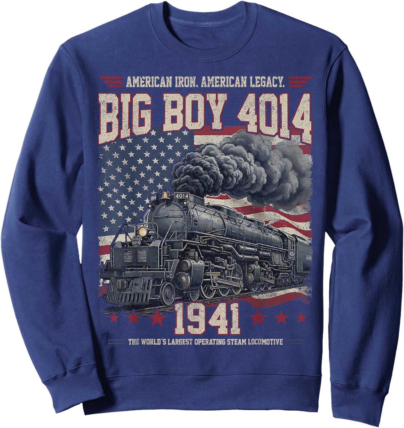 Big Boy 4014 Train 4th of July Retro US Flag Vintage Apparel Sweatshirt - Sweatshirt | Navy