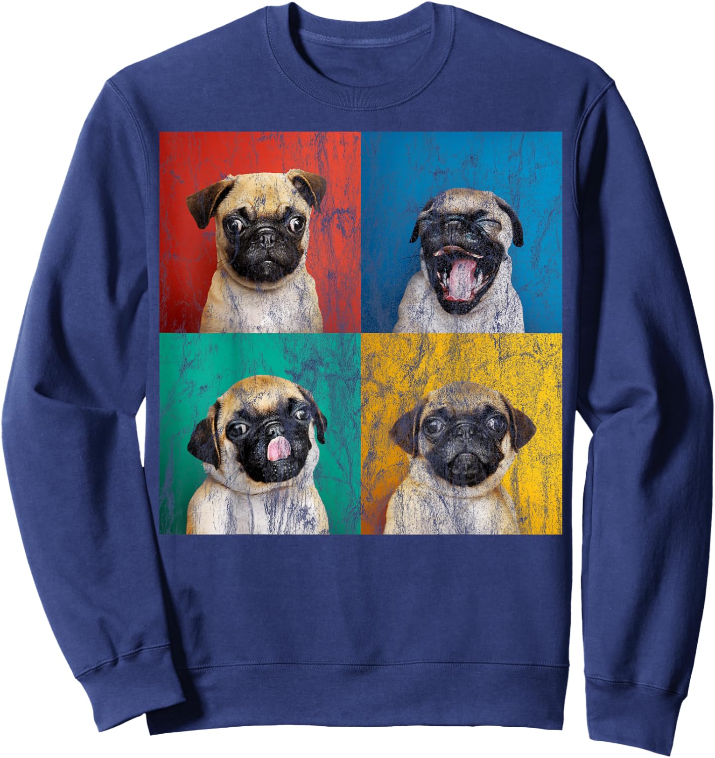 Pug puppy portrait photos Carlino for dog lovers distressed Sweatshirt - Sweatshirt | Navy