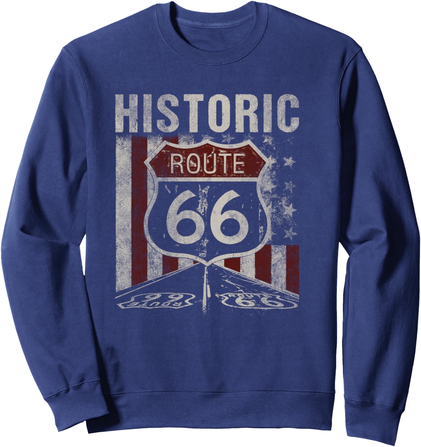 Historic U.S.A. Route 66 Highway Vintage America Road Sign Sweatshirt - Sweatshirt | Navy