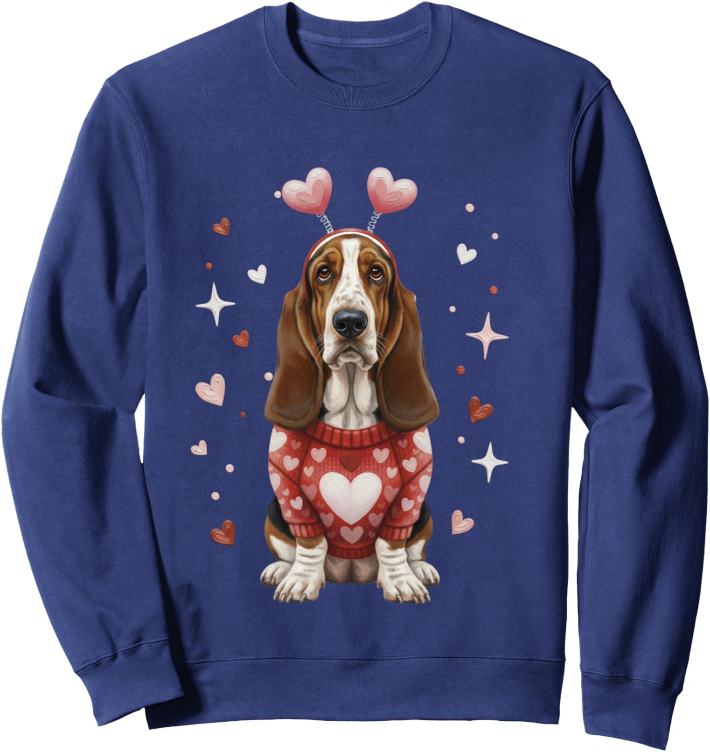 Cute Basset Hound Valentine Heart Valentines Day Sweatshirt - Sweatshirt | Navy