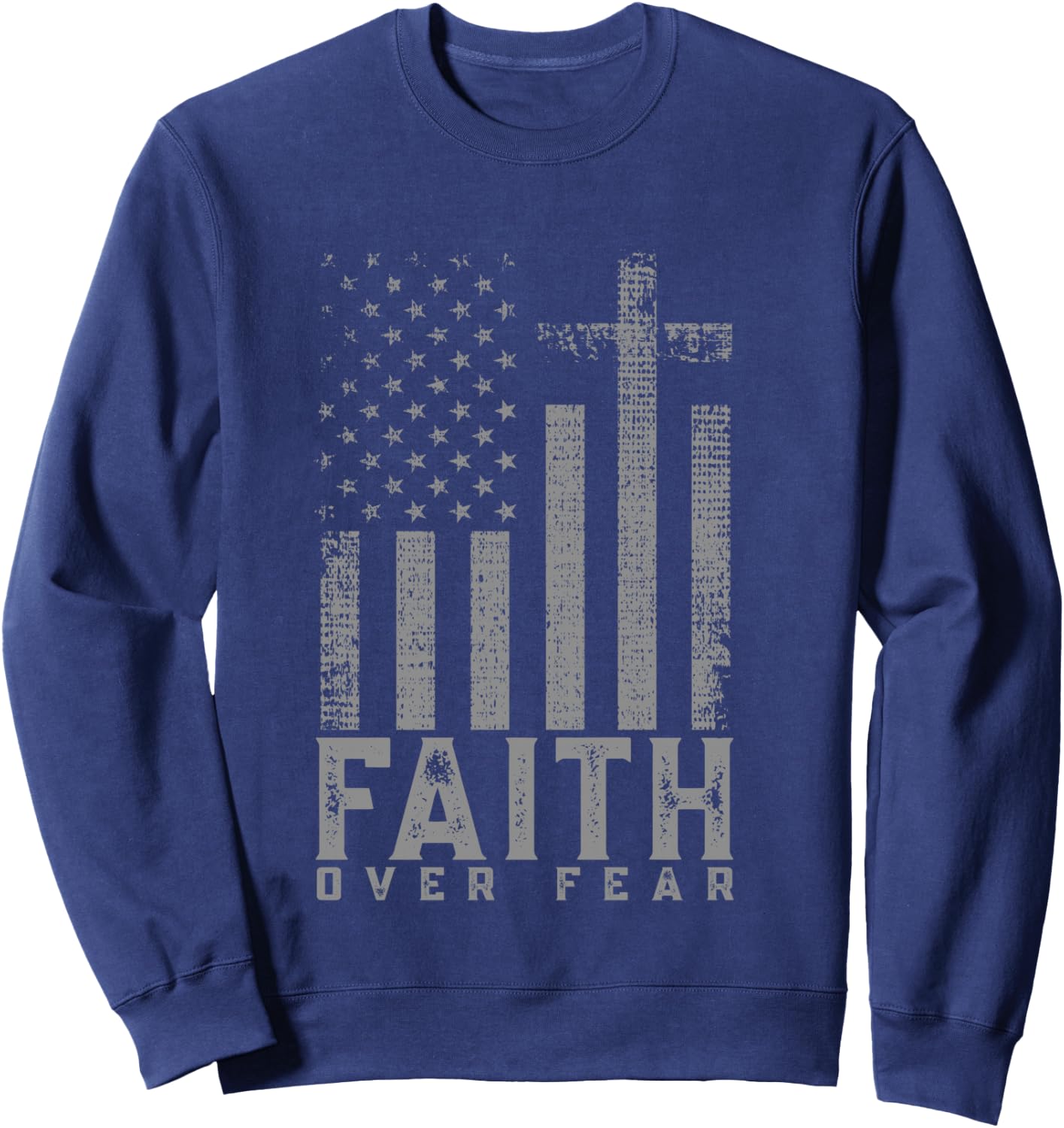 Faith Over Fear Cool Christian Cross American USA Flag Sweatshirt - Sweatshirt | Navy