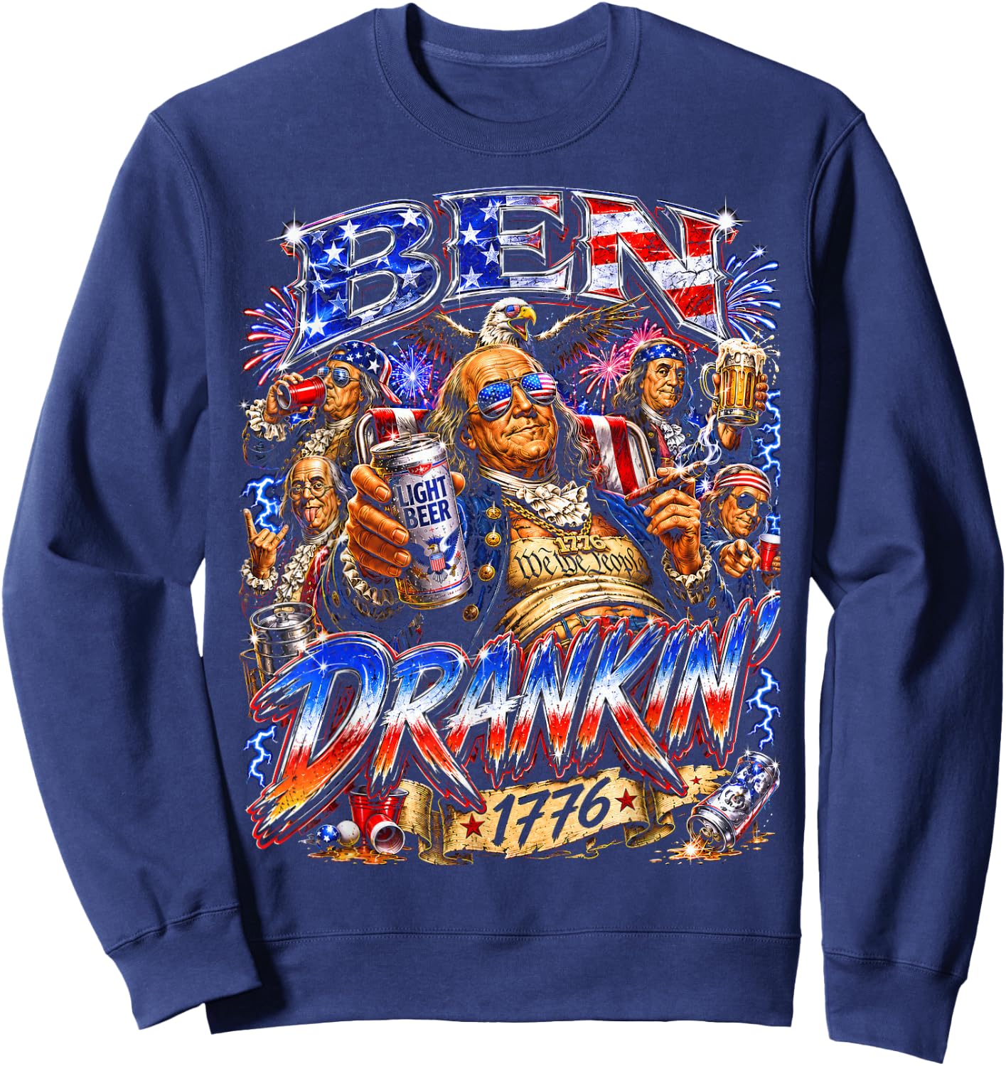 4th of July Ben Drankin T Funny Drinking Sweatshirt - Sweatshirt | Navy