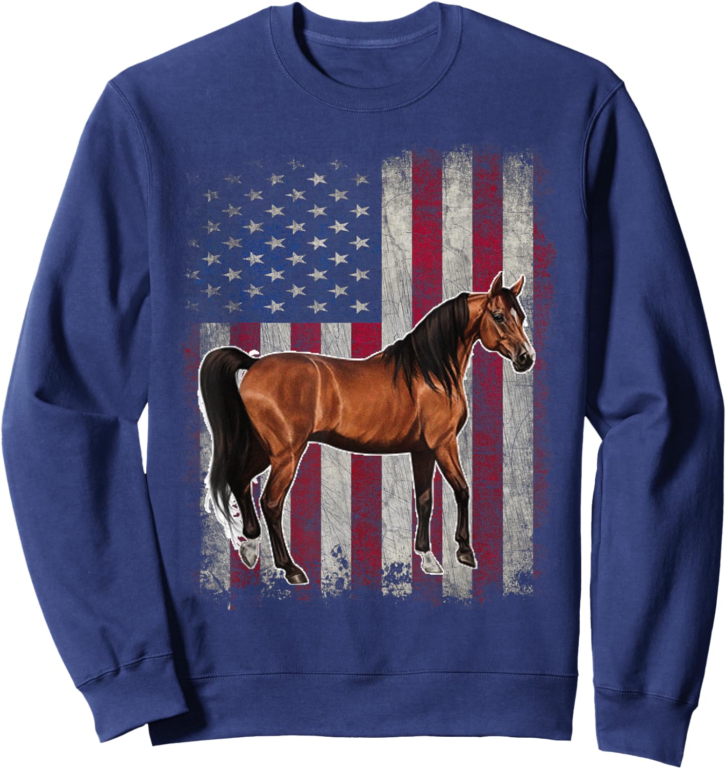 Arabian Horse Patriotic American Flag Vintage Horseback Sweatshirt - Sweatshirt | Navy
