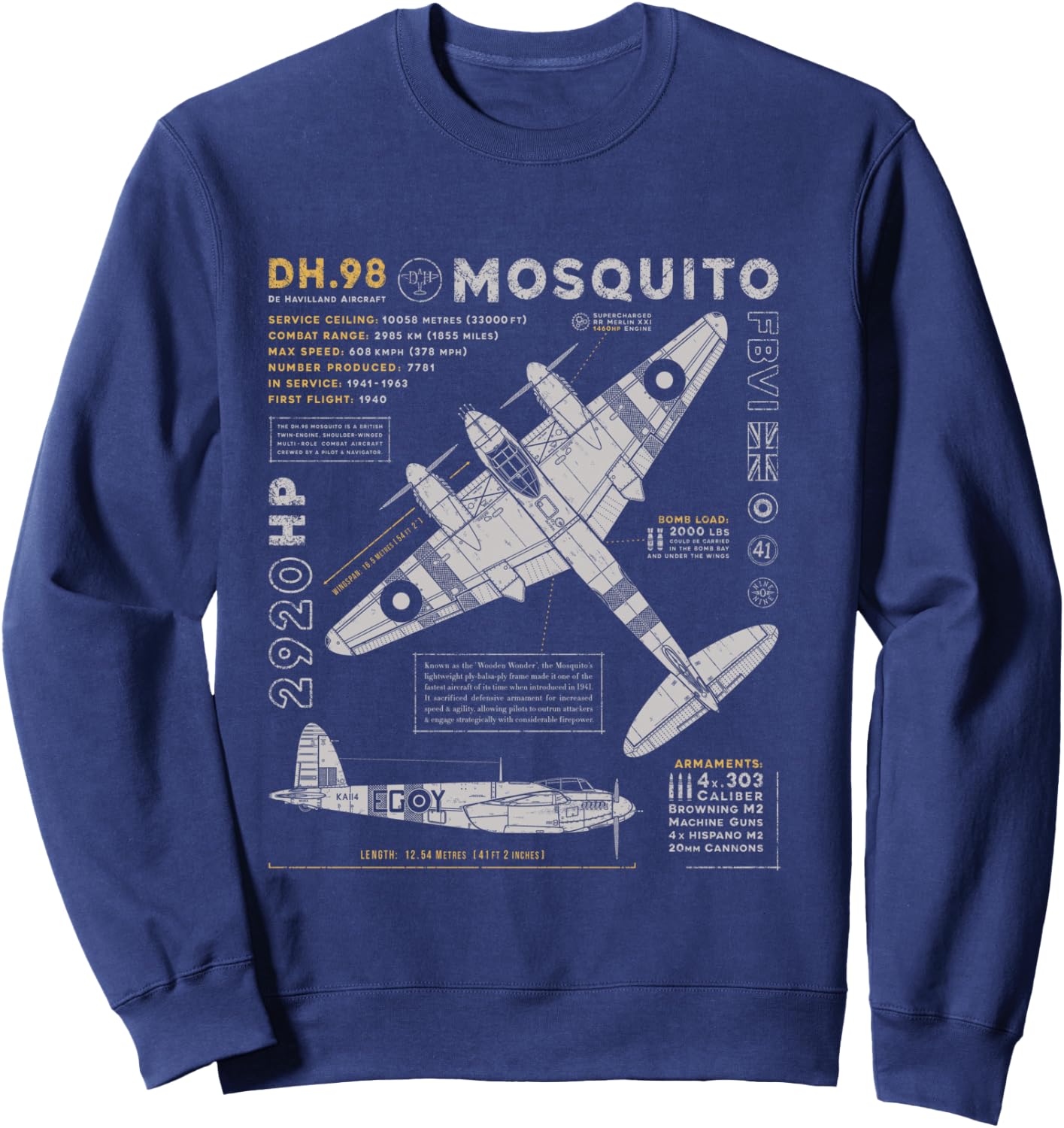 de Havilland Mosquito Fighter Bomber | British WW2 RAF DH.98 Sweatshirt - Sweatshirt | Navy