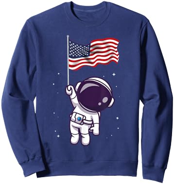4th Of July Astronaut USA American Flag Funny Patriotic Sweatshirt - Sweatshirt | Navy