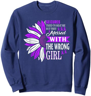Seizures Tried To Beat Me Epilepsy Warrior Awareness Purple Sweatshirt - Sweatshirt | Navy