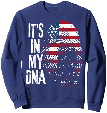 American fLAG It's In My DNA Fingerprint Patriotic USA Flag Women Kids Men Sweatshirt - Sweatshirt | Navy
