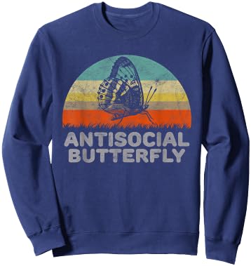 Funny Gifts For Introverts Antisocial Butterfly - Women's Black Small Classic Fit Short Sleeve Sweatshirt - Sweatshirt | Navy