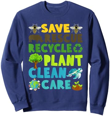 Save Bees Rescue Animals Recycle Plastic Earth Day Planet Sweatshirt - Sweatshirt | Navy