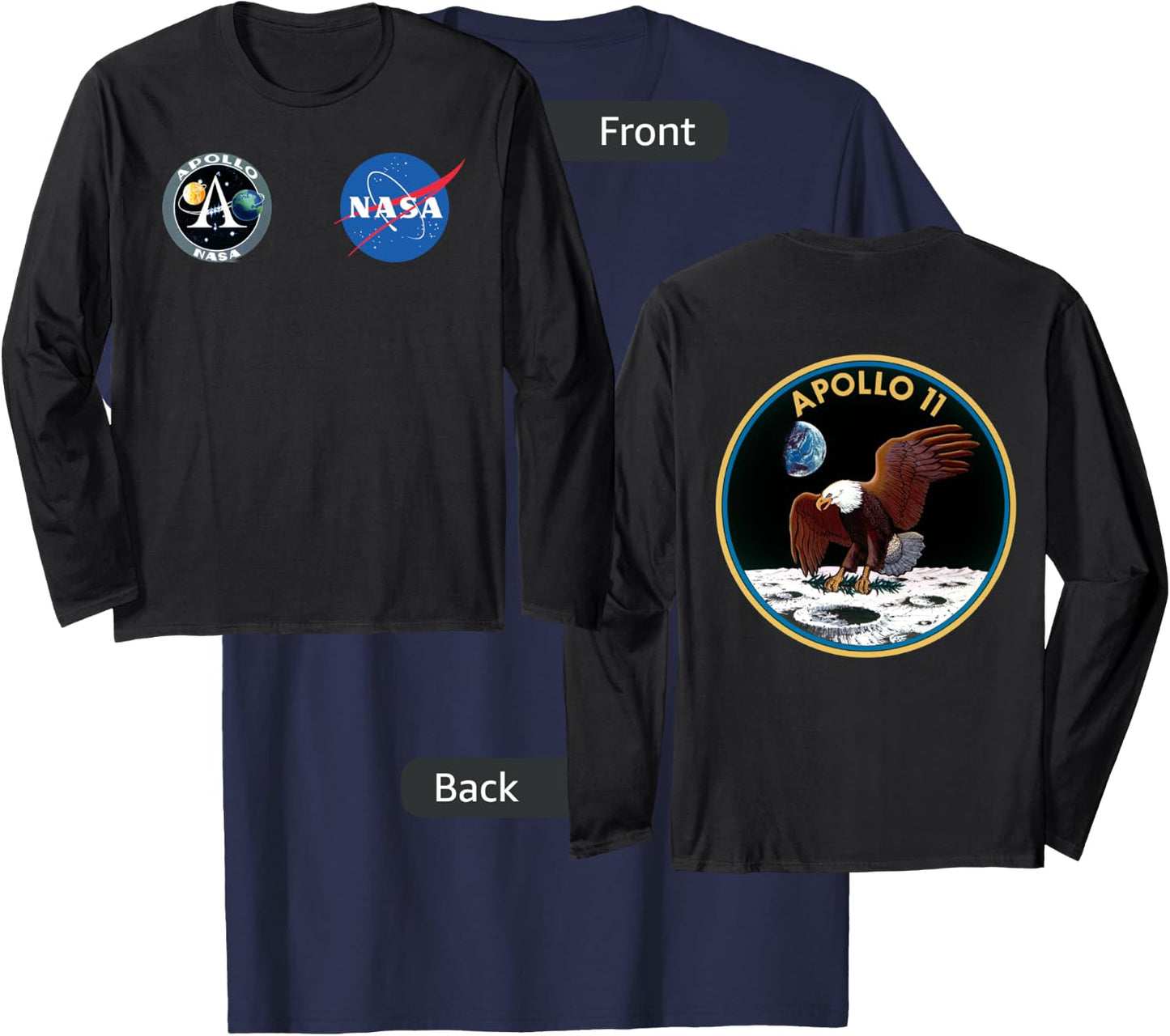 Apollo 11 Front and Back Design NASA Moon Program T-Shirt - T-Shirt | Navy