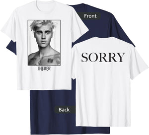 Justin Bieber Official Purpose Tour B&W Sorry Back T-Shirt - T-Shirt | Navy