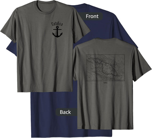 Catalina Island Nautical Marine Chart T-Shirt - T-Shirt | Navy