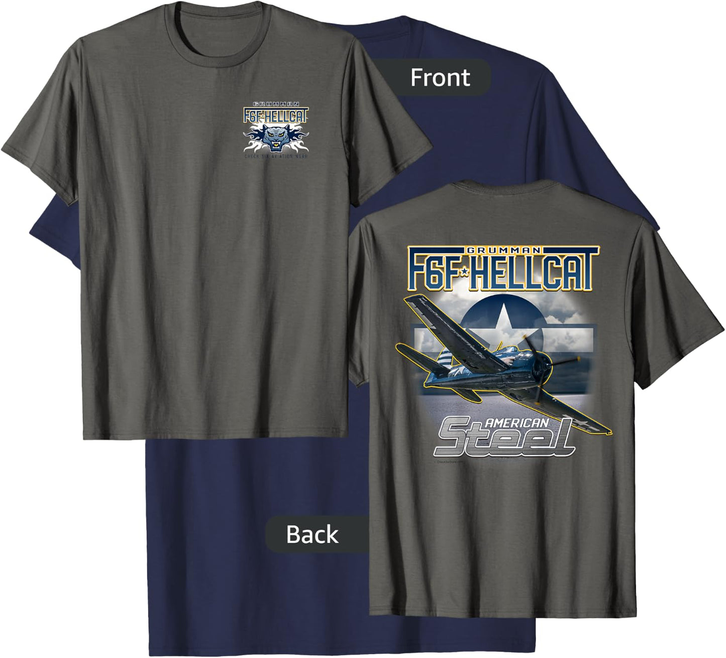 F6F Hellcat American Steel WWII Fighter 2 Sided T-Shirt - T-Shirt | Navy