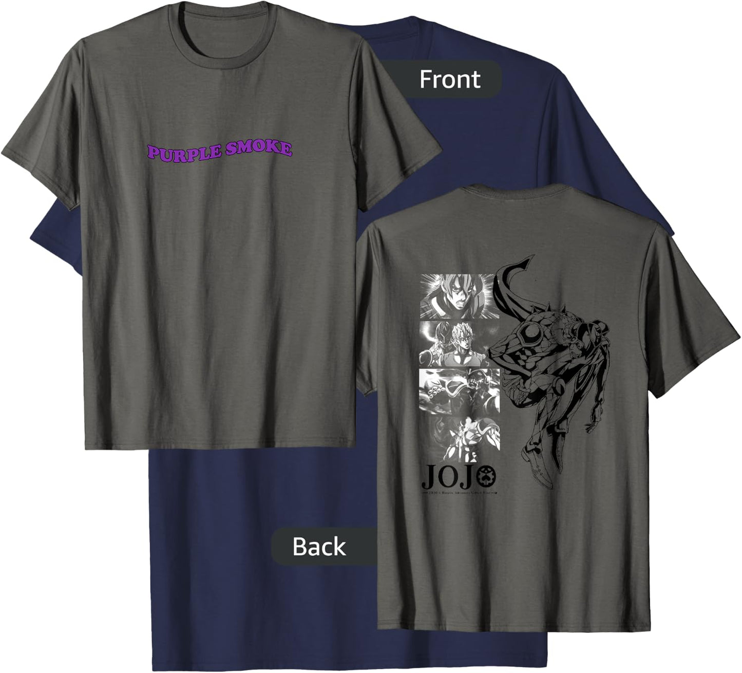 JoJo's Bizarre Adventure Fugo & Purple Smoke Haze Front Back T-Shirt - T-Shirt | Navy