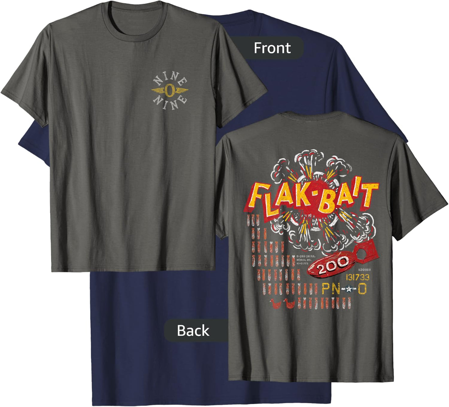 Flak-Bait | B-26 Marauder WW2 Nose Art | Front & Back Print T-Shirt - T-Shirt | Navy