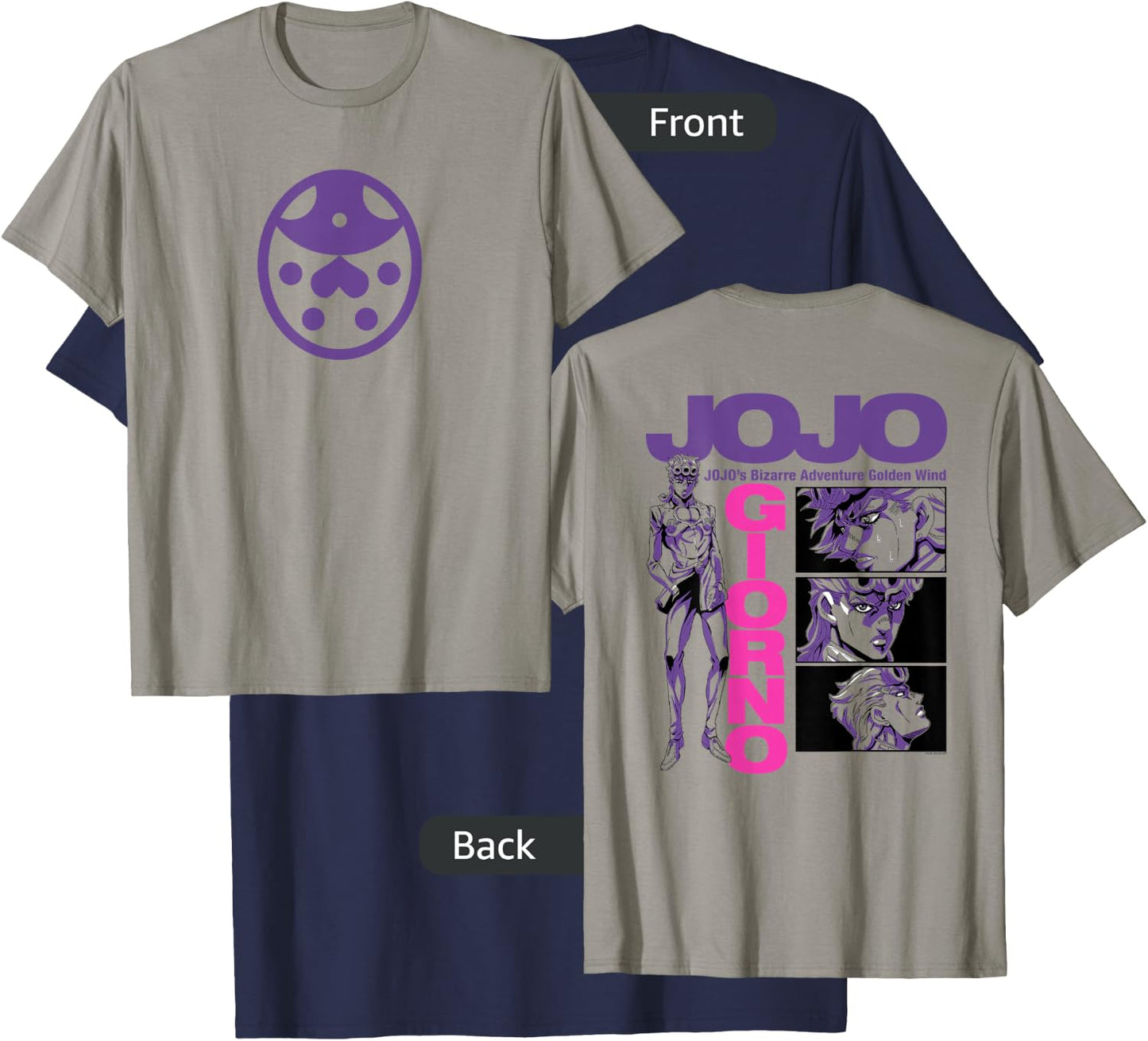 JoJo Golden Wind Giorno's Ladybug Brooch Front and Back T-Shirt - T-Shirt | Navy