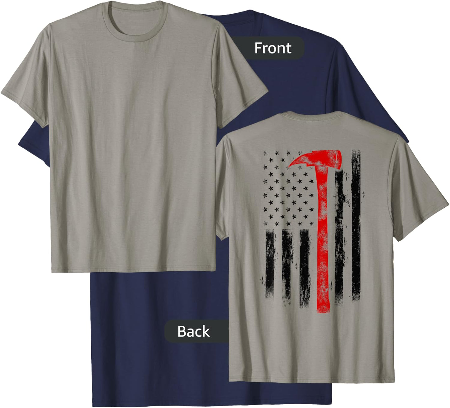 US Fireman Distressed Firefighter American Red Axe Flag T-Shirt - T-Shirt | Navy