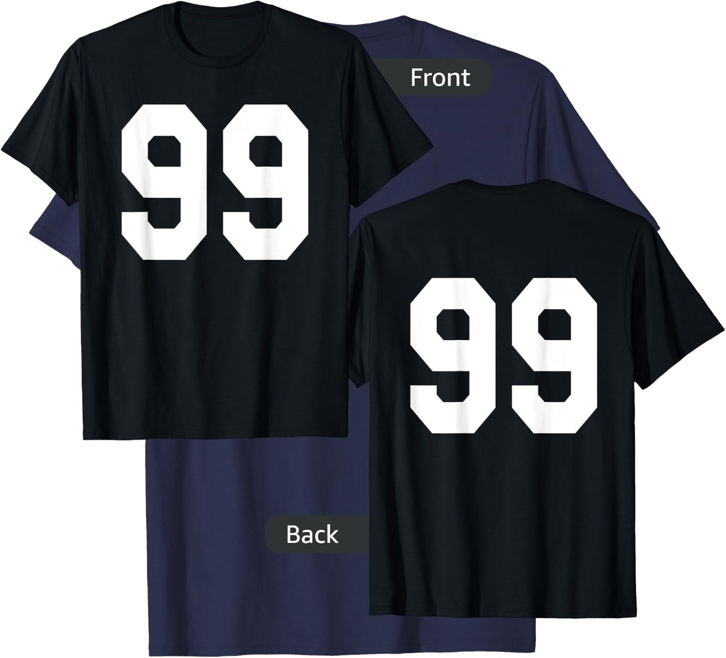 Number 99 Sports Jersey Front and Back Team Player T-Shirt - T-Shirt | Navy