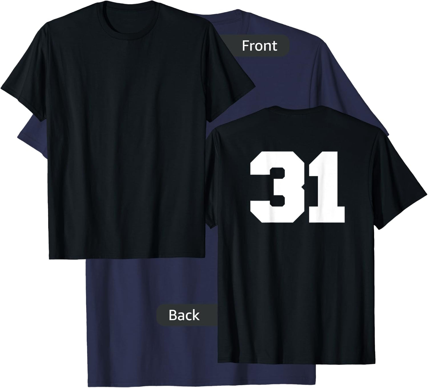 Number 31 Sports Jersey Player #31 Fan BACK PRINT Varsity T-Shirt - T-Shirt | Navy