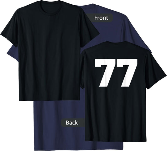 Number 77 Sports Jersey Player #77 Fan BACK PRINT Varsity T-Shirt - T-Shirt | Navy