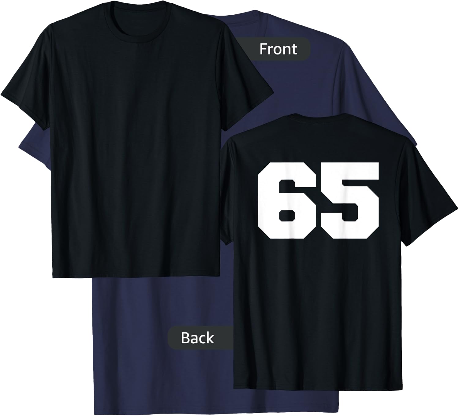 Number 65 Sports Jersey Player #65 Fan BACK PRINT Varsity T-Shirt - T-Shirt | Navy