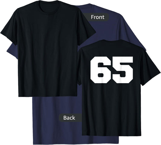 Number 65 Sports Jersey Player #65 Fan BACK PRINT Varsity T-Shirt - T-Shirt | Navy