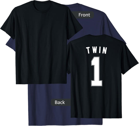 TWIN 1 shirt funny matching adult kid jersey identical twin T-Shirt - T-Shirt | Navy
