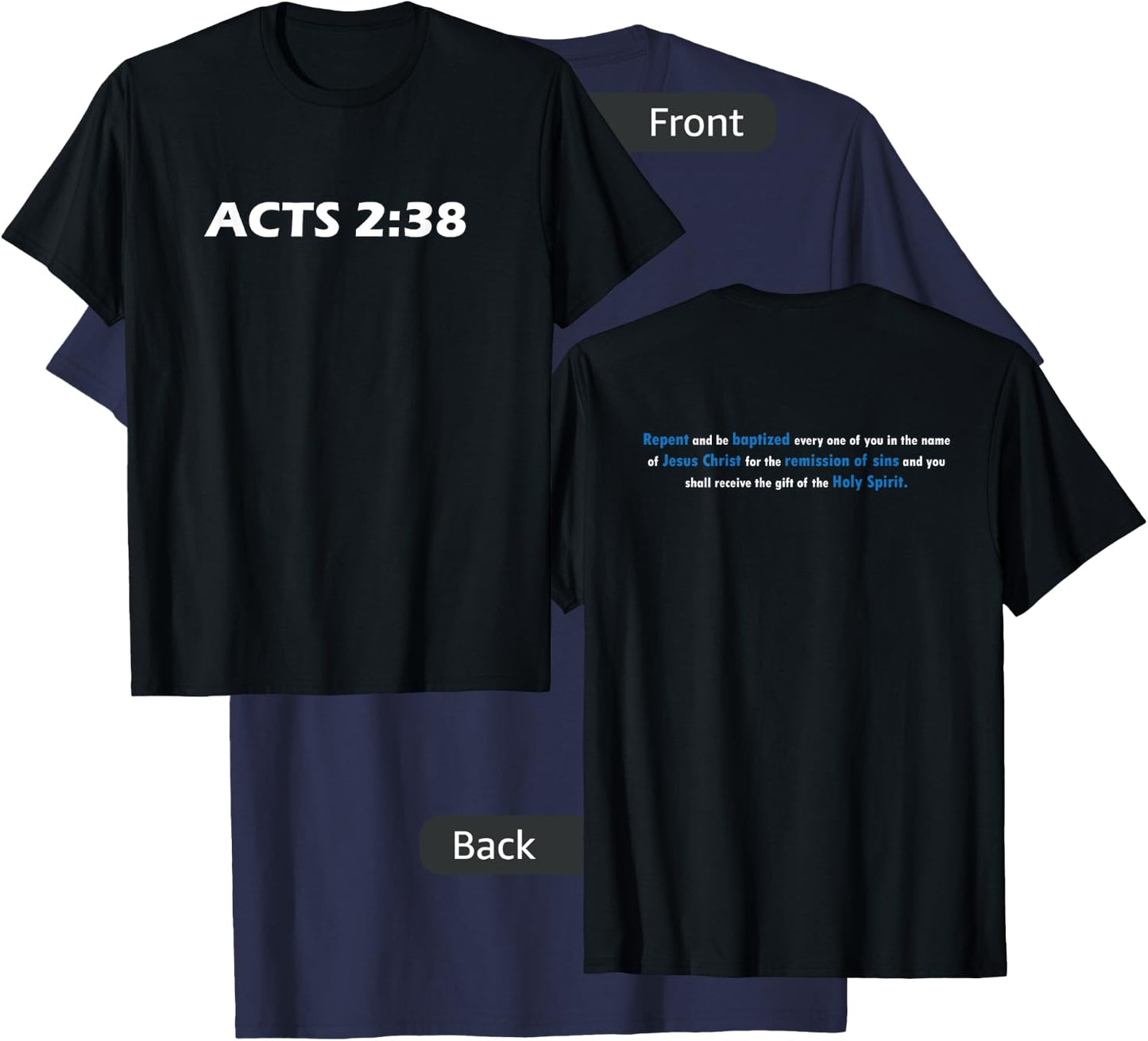 Acts 2:38 In Jesus Name Bible Verse T-Shirt - T-Shirt | Navy