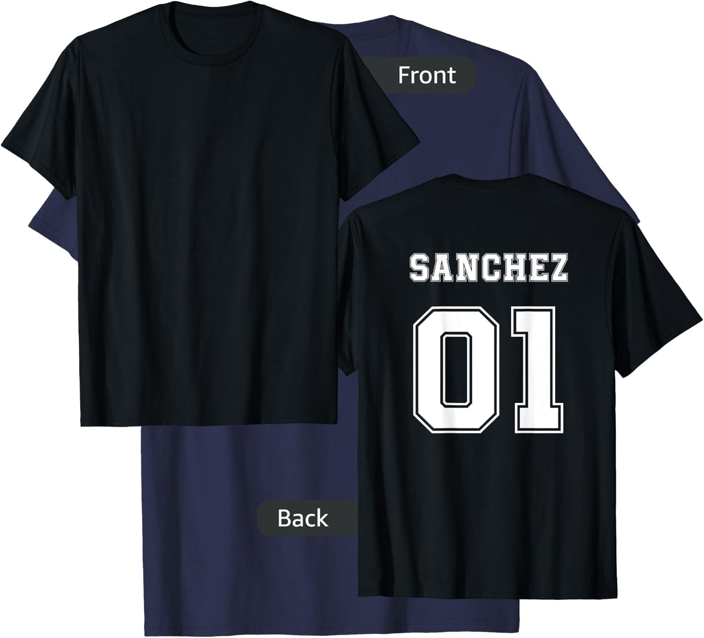 SANCHEZ 01 Back Print Sports Jersey Style Family Name Fun T-Shirt - T-Shirt | Navy
