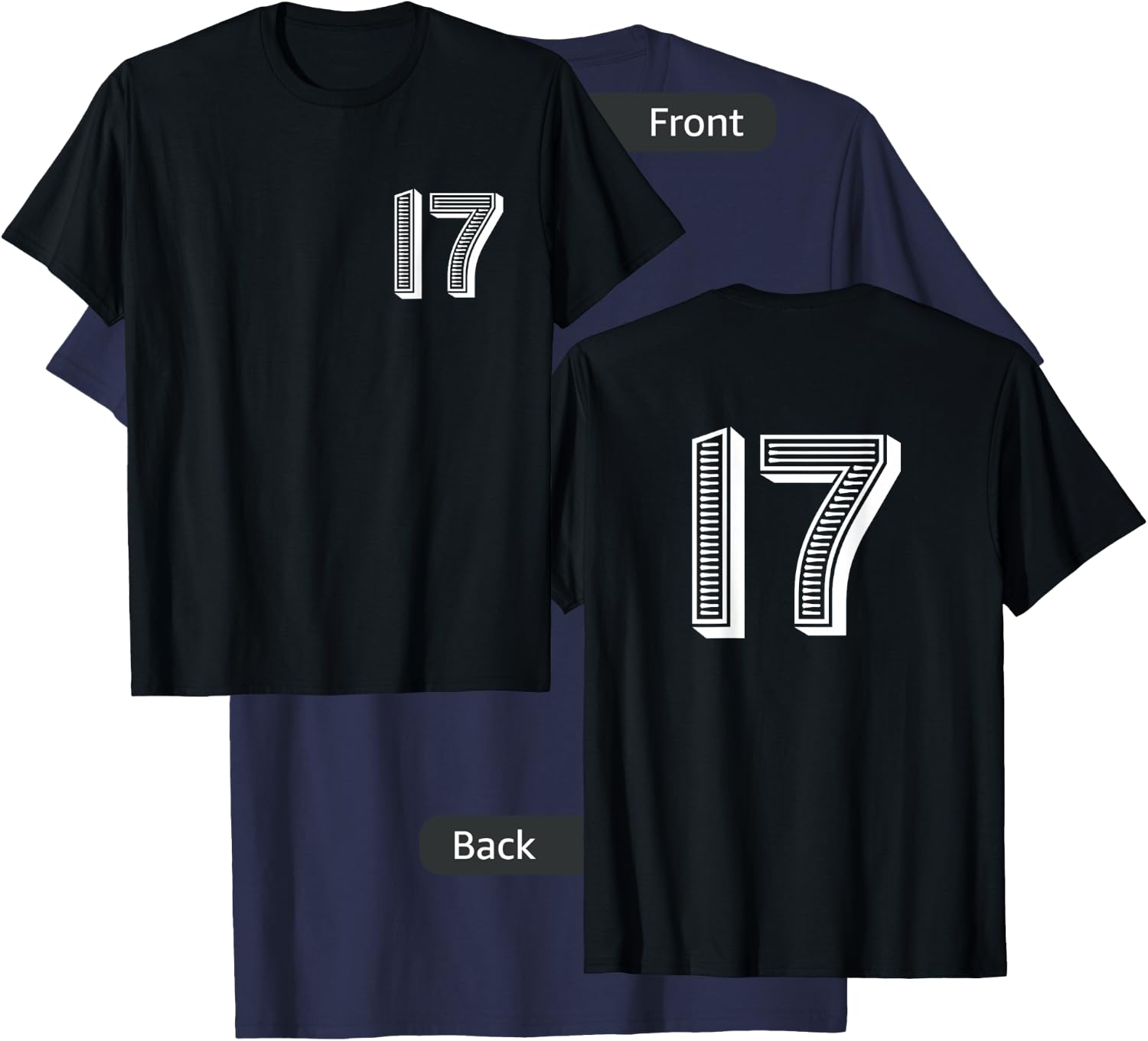 Number Seventeen #17 Sports Team Uniform Birthday T-Shirt - T-Shirt | Navy