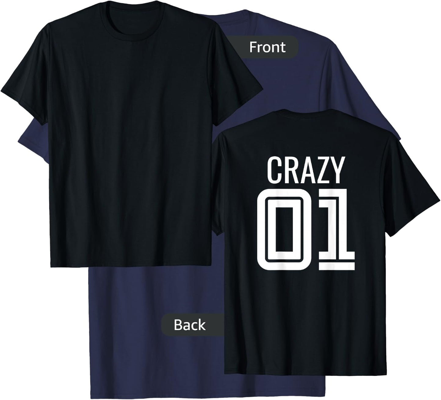 Crazy 3 Funny Three Group Matching Bff - Image On Back Of T-Shirt - T-Shirt | Navy
