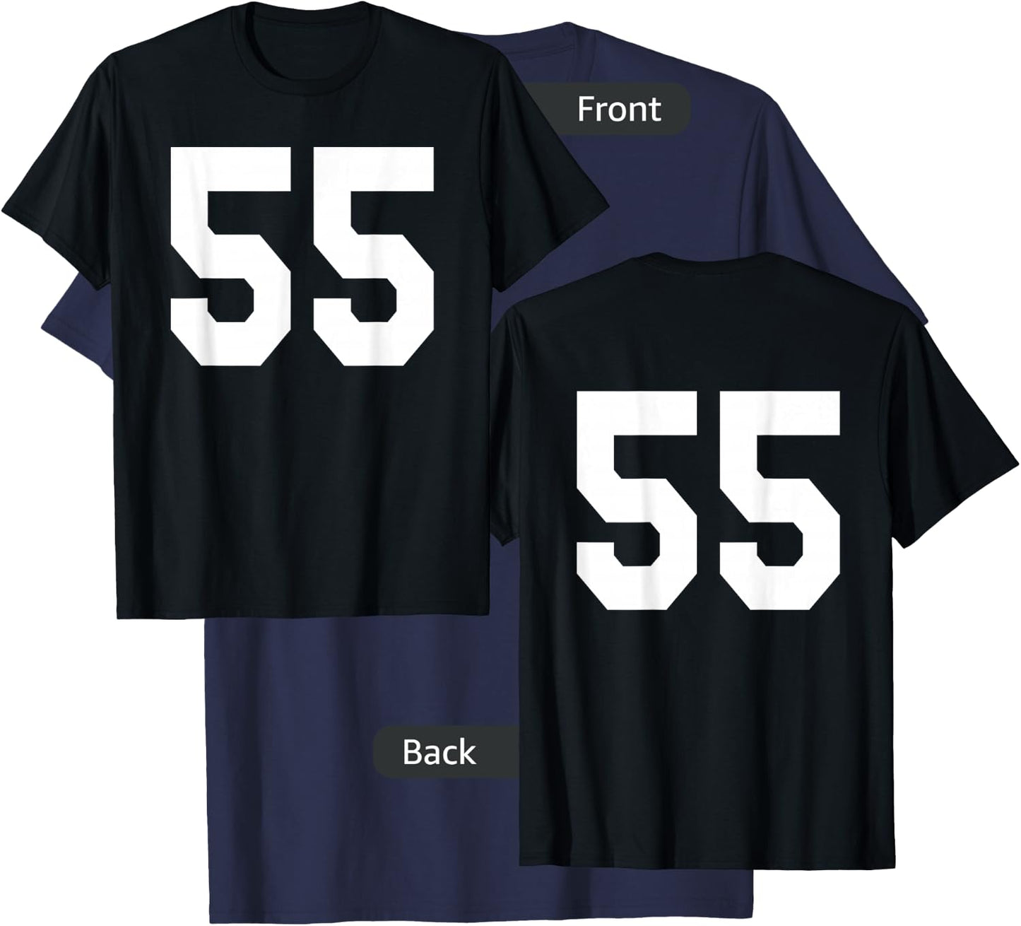 Number 55 Sports Jersey Front and Back Team Player T-Shirt - T-Shirt | Navy