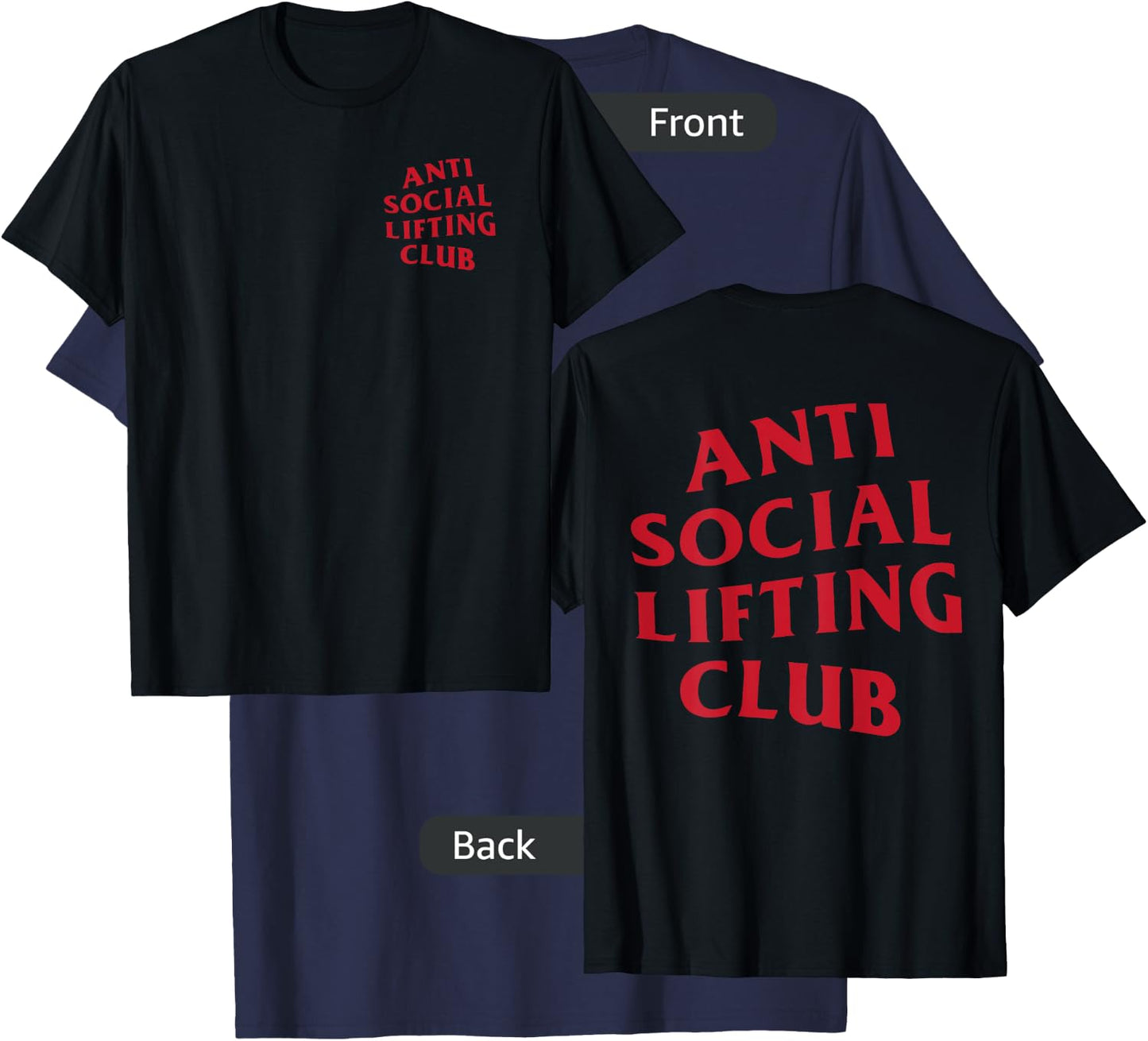 Anti Social Lifting Club: Red Logo (Front + Back) T-Shirt - T-Shirt | Navy