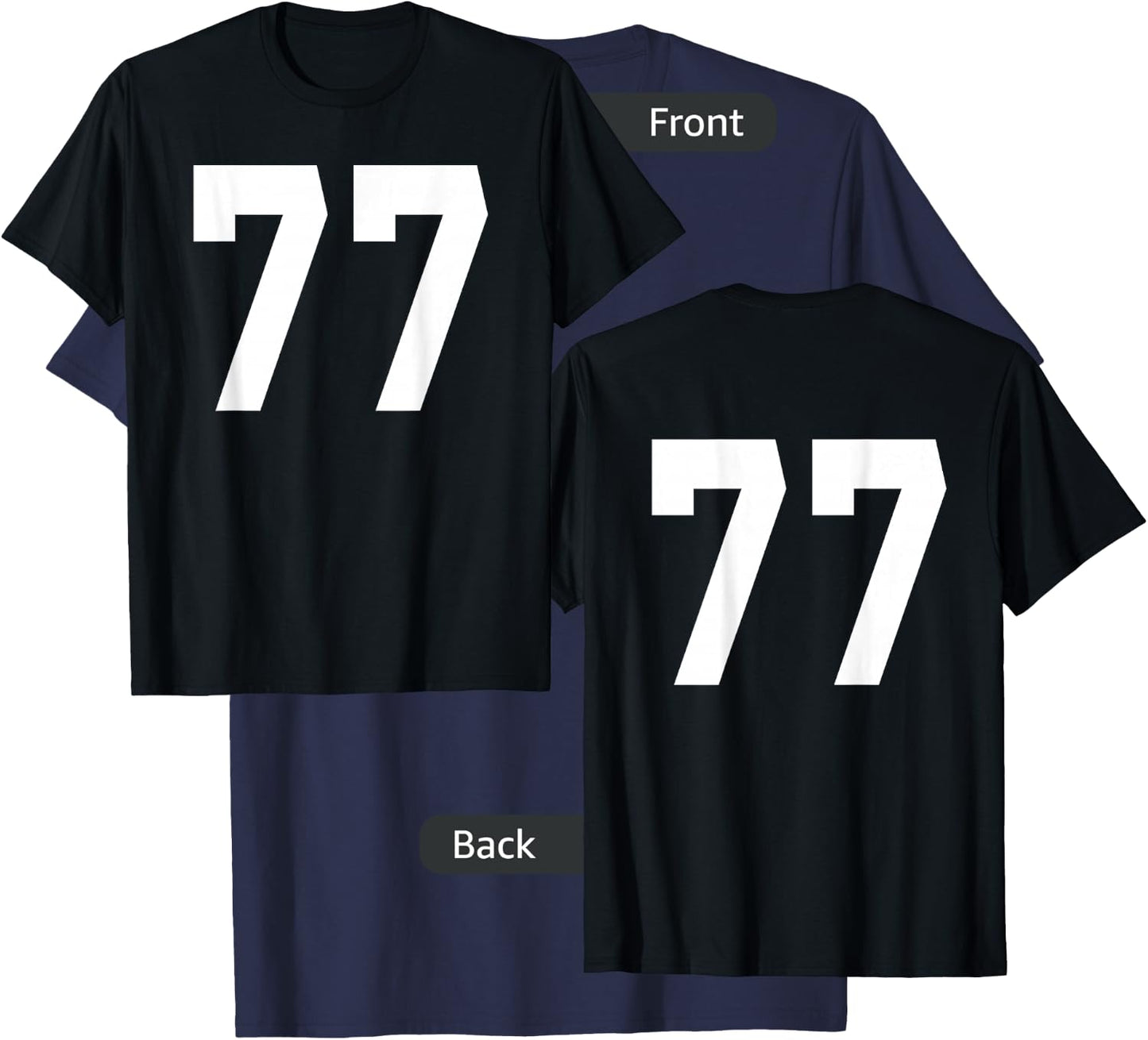 Number 77 Sports Jersey Front and Back Team Player T-Shirt - T-Shirt | Navy