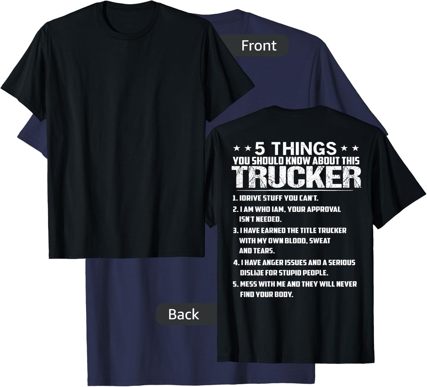 5 Things You Should Know About This Trucker (on back) T-Shirt - T-Shirt | Navy