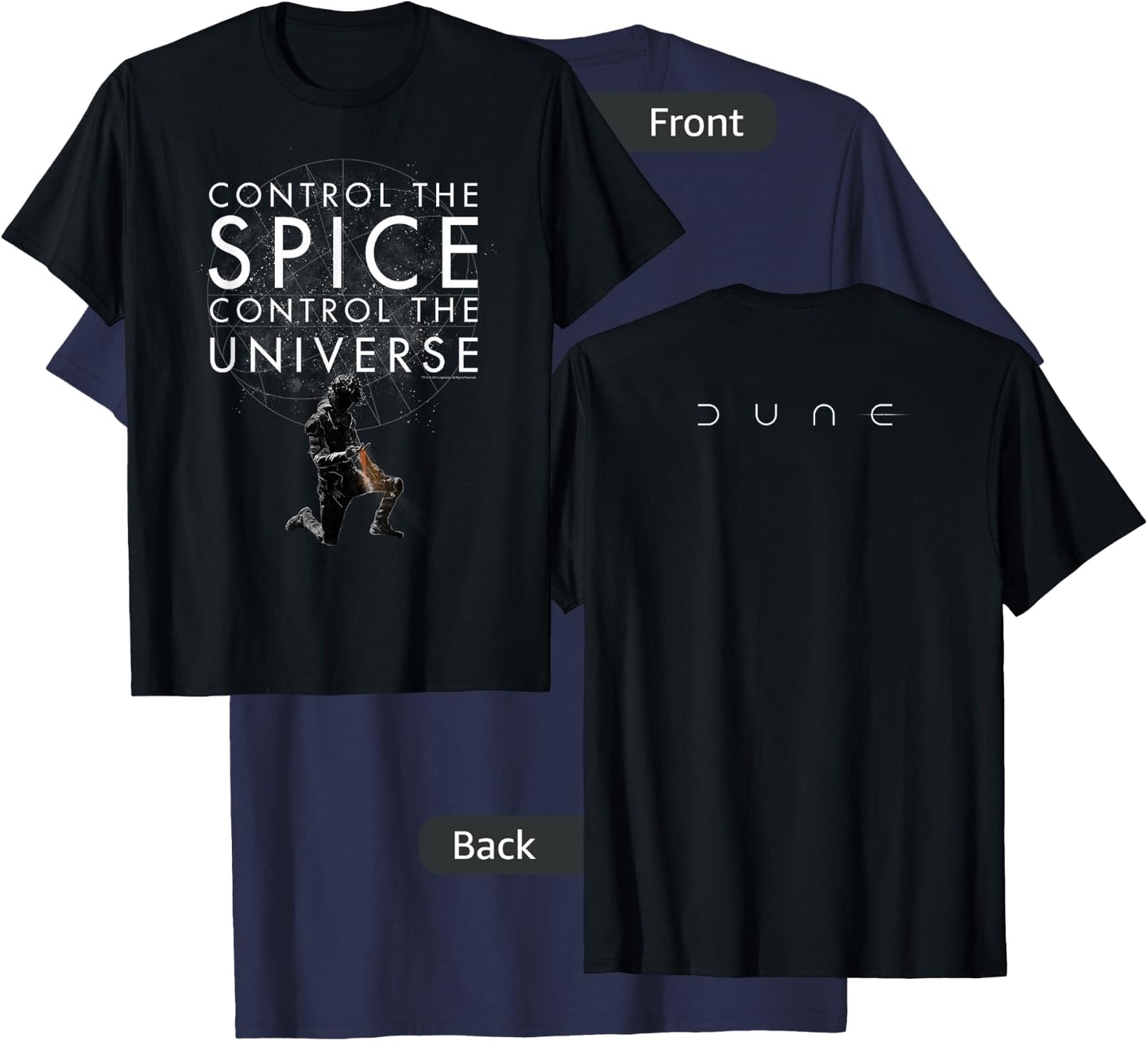 Dune (2021) - Control The Spice, Control The Universe Black T-Shirt - T-Shirt | Navy