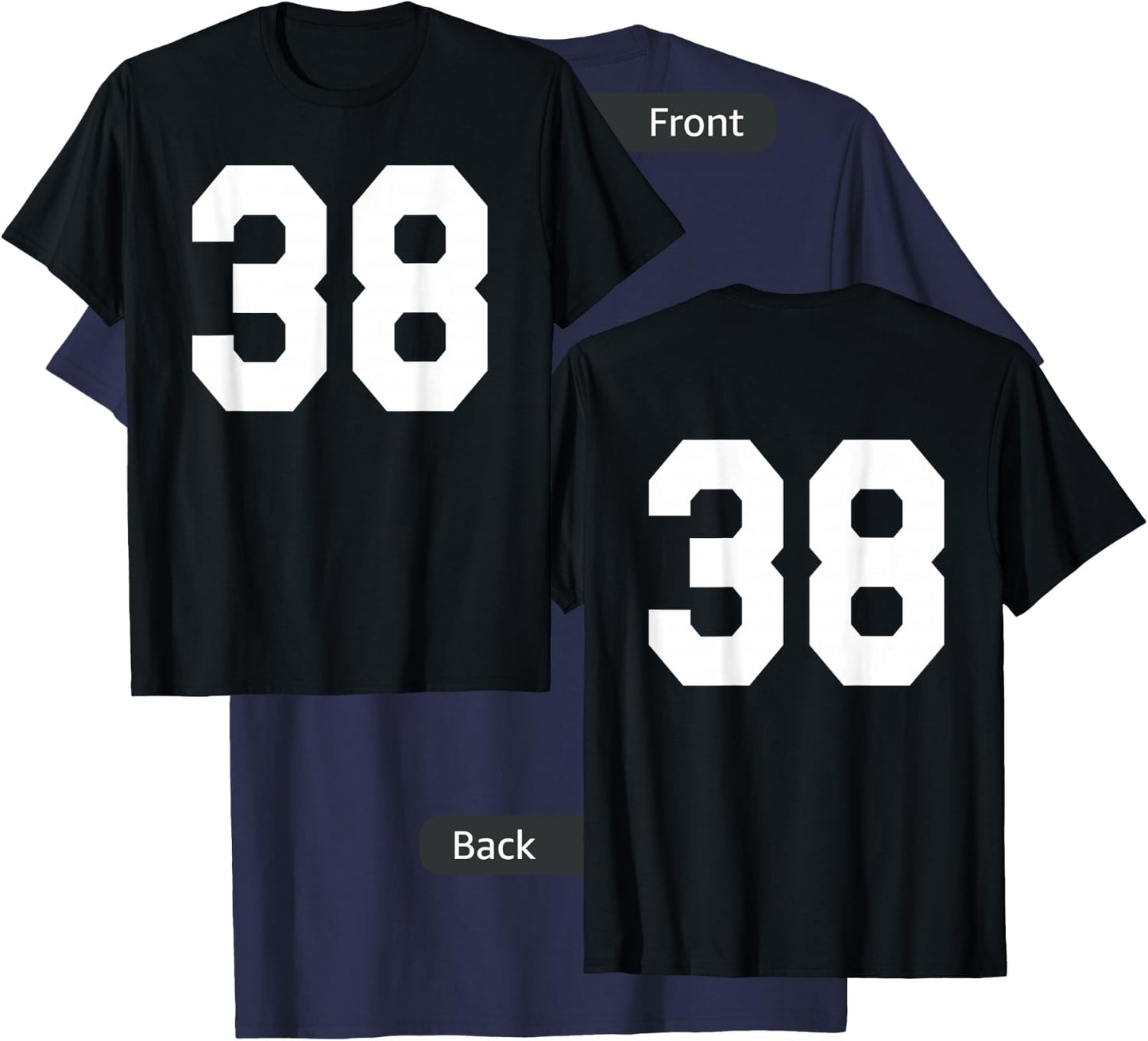 Number 38 Sports Jersey Front and Back Team Player T-Shirt - T-Shirt | Navy