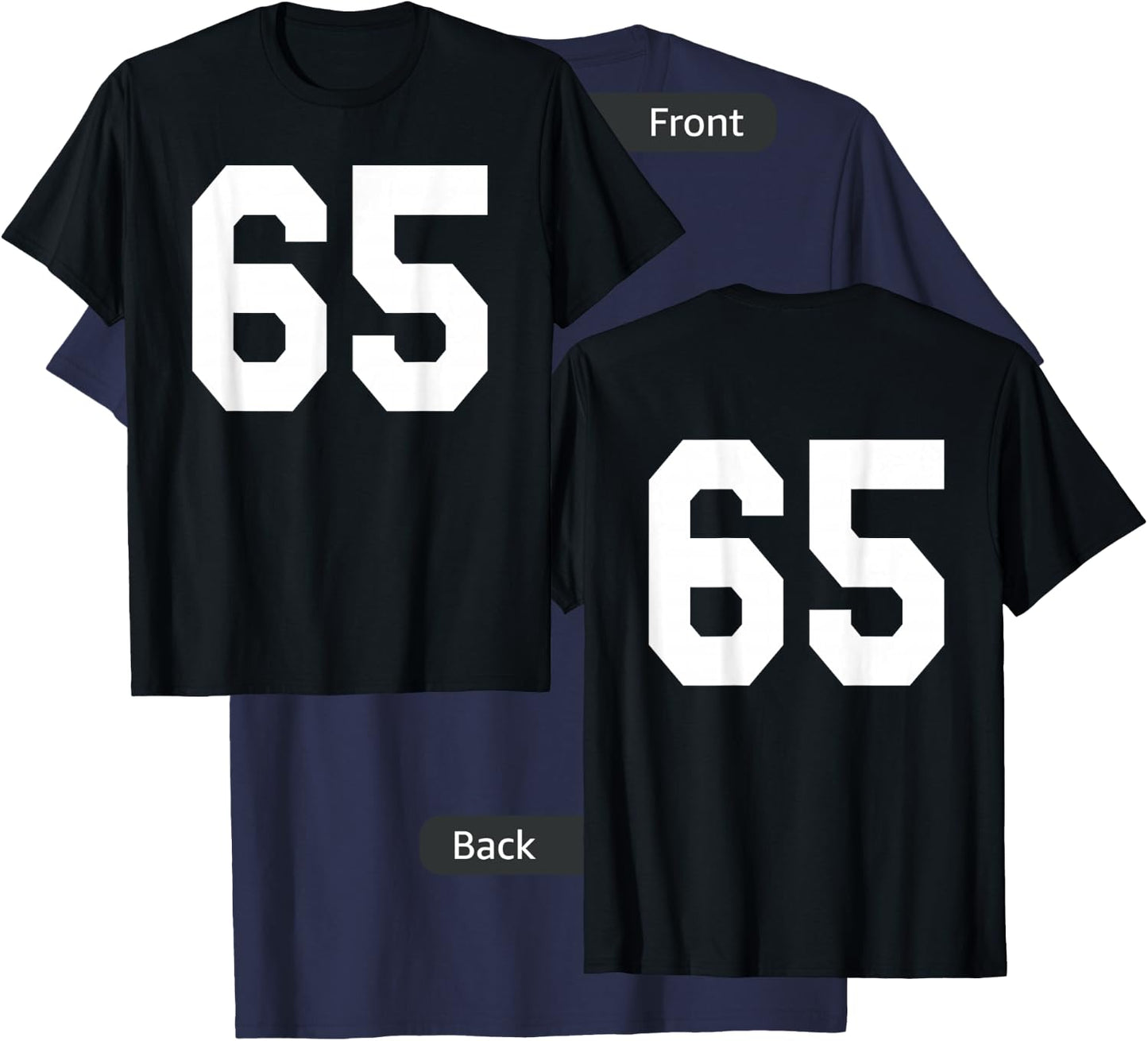 Number 65 Sports Jersey Front and Back Team Player T-Shirt - T-Shirt | Navy