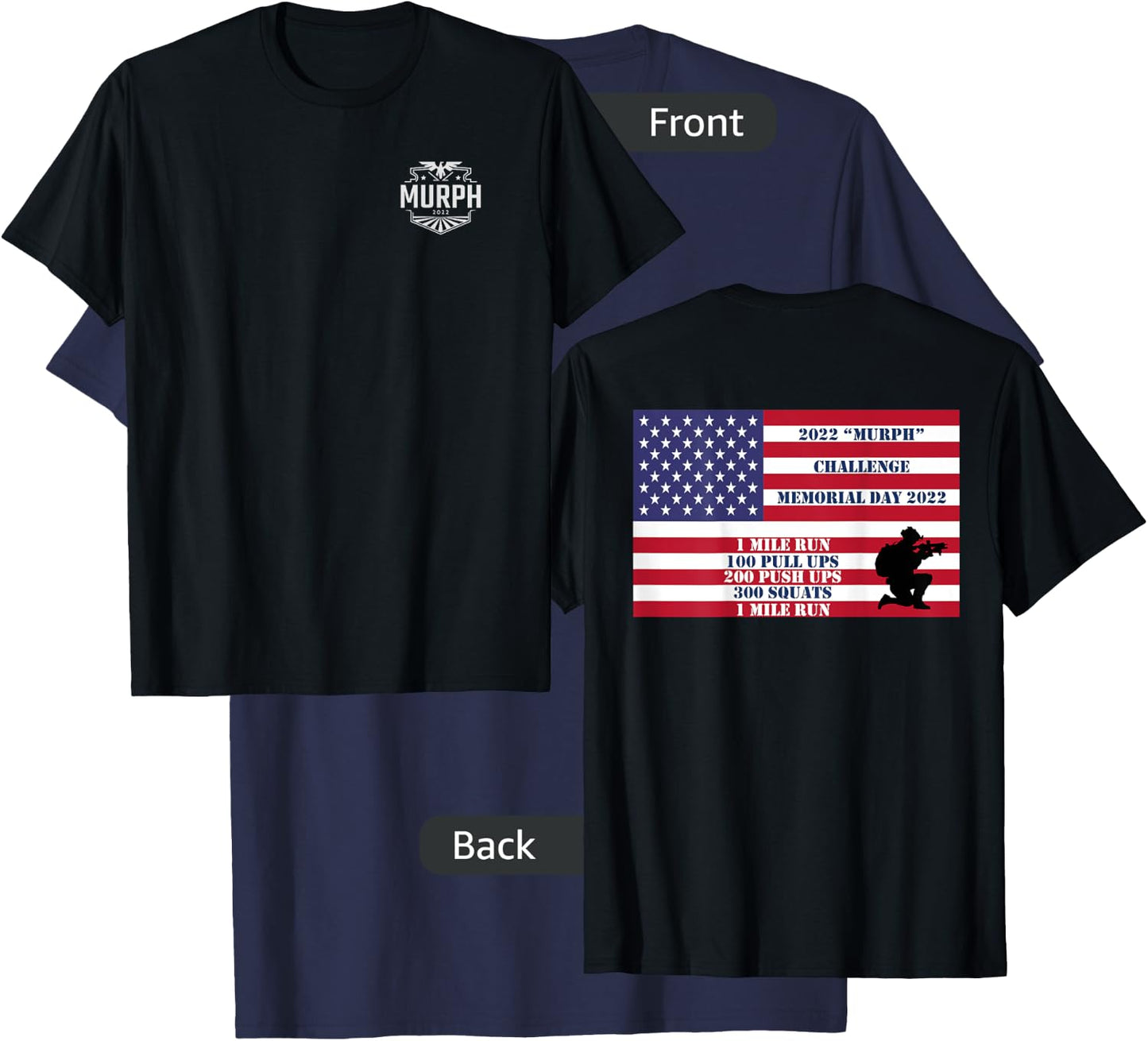 Murph Workout Challenge 2022 Memorial Day WOD T shirt back T-Shirt - T-Shirt | Navy