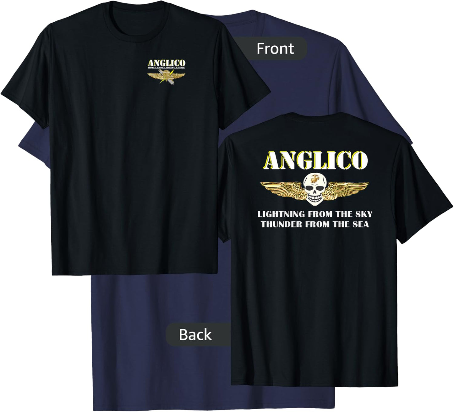 Out of Uniform ANGLICO Eagle Globe Anchor Veteran Adults Black T-Shirt - T-Shirt | Navy
